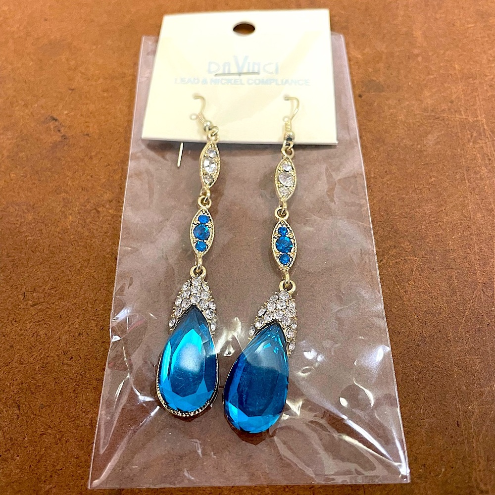 DaVinci Blue Crystal & Rhinestone Dangle Earrings
